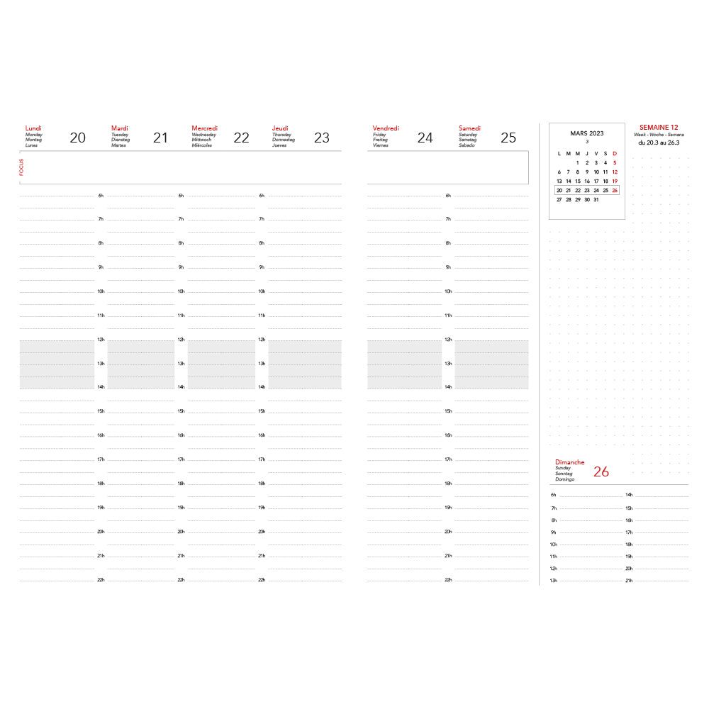 Organisation sur deux pages de l'agenda daté taille L de La Compagnie du Kraft
