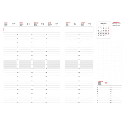 Organisation sur deux pages de l'agenda daté taille L de La Compagnie du Kraft