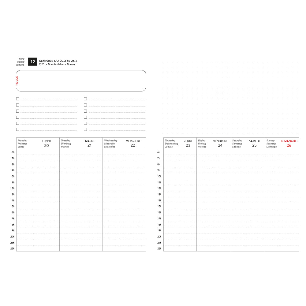 Organisation sur deux pages de l'agenda daté taille S de La Compagnie du Kraft